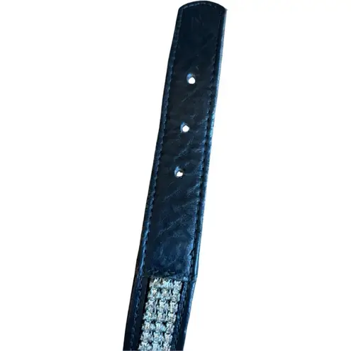 Vintage Italian Leather Belt Rhinestone Black Size XS Silver Buckle Boho Western