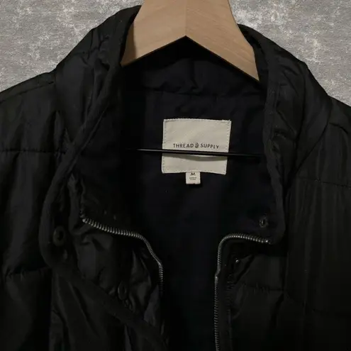 Thread and Supply  | High Collar Quilted Black Full Zip & Snap Puffer Jacket Size M - Image 6