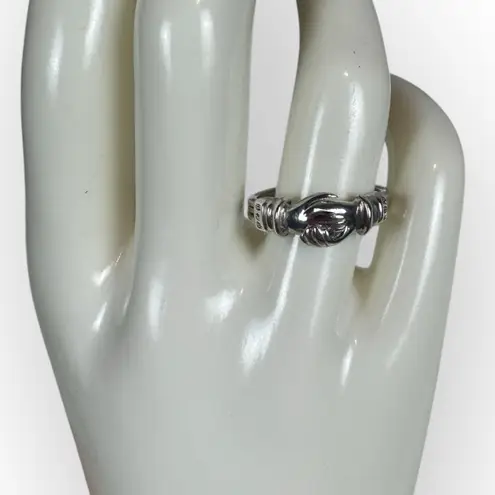 Vintage 925 Fede Gimmel Clasped Hands Heart Ring Sterling Silver Size 7.75