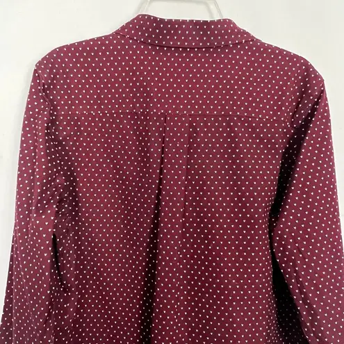 L.L. Bean Shirt Womens XS Cotton Wrinkle Free Heart Print Career Academia Office Red