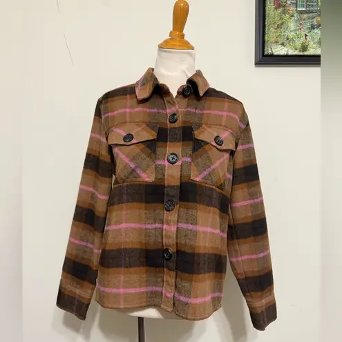 BB Dakota Plaid Jacket Boxy Shacket by Steve Madden Brown Pockets Women’s Size S