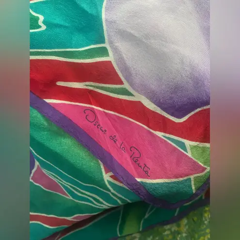 Oscar de la Renta Vintage silk pink purple floral large square head neck scarf