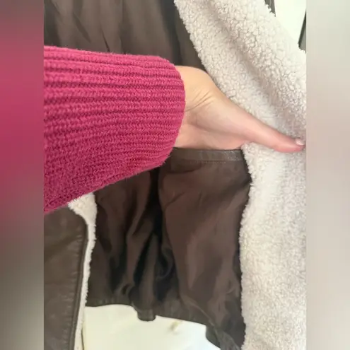 Pistola Blaine Sherpa Collar Moto Jacket Brown Vegan Leather Size Small