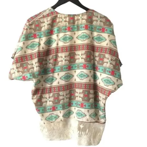 Mauve Cardigan Aztec Lace Top Classic Short Sleeve Cotton Multicolor Small S