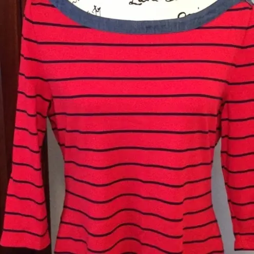 Tommy Hilfiger  BOATNECK STRIPED RED DENIM NAUTICAL STRETCH KNIT DRESS XS