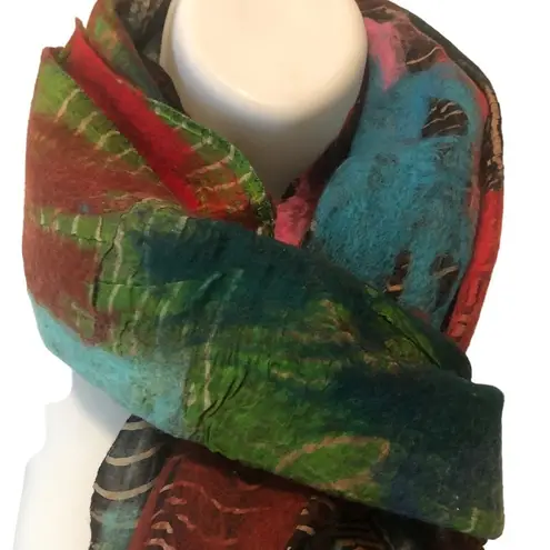Nepal Artsy Colorful Felted Merino Wool Silk Long Scarf 74X12 Winter Multiple