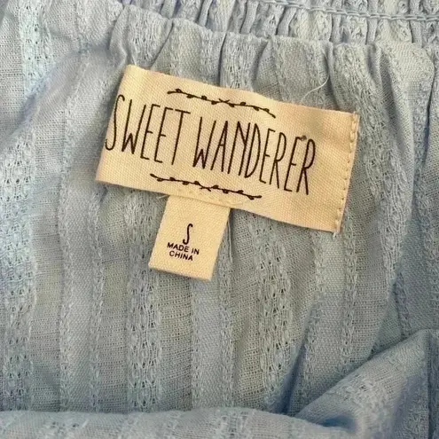 Sweet Wanderer 🆕 Sweet Wander Cold Shoulder Ruffle Top Blue S🆕