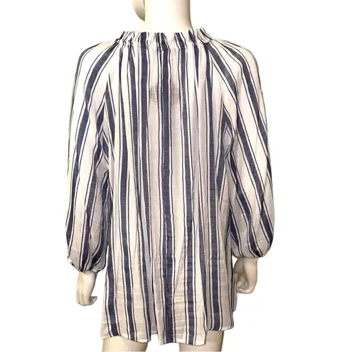 Harvé Benard Harve Benard Sheer Blue and White Striped Blouse Size 1X