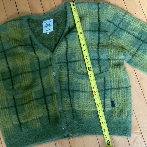 Unif  Green Fuzzy Plaid Cardigan Sweater