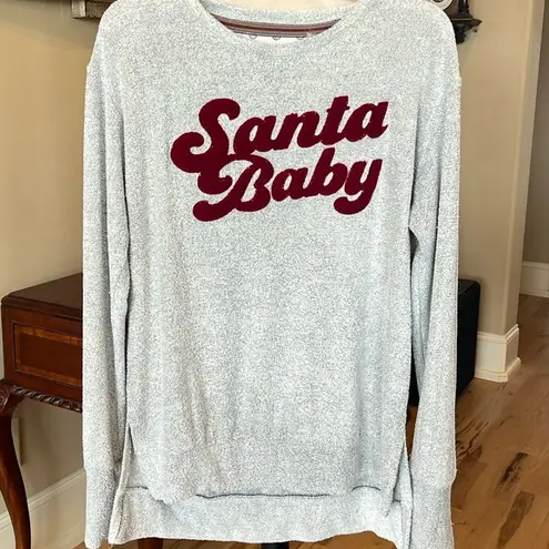 Royce Santa Baby Sweatshirt Pullover Christmas Womens Large Comfy Gray Red Loungewear