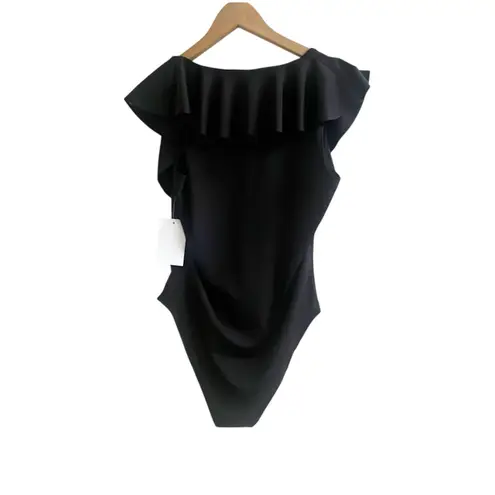 Publik Women’s Ruffled Black Bodysuit Size Large NWT Stretchy Vamp Goth Party