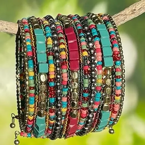 Handmade Cuff Bracelets Adjustable Stylish Boho Beaded Stackable Bracelets,