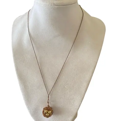 Vtg Copper Rosegold Hummingbird Jewelry Set Gold Accents egg nest pearl necklace