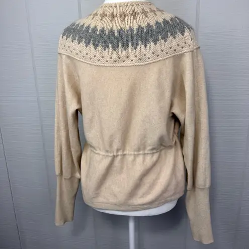 Rivamonti Knit Collar Tie Front Tan Sweater Cinched Waist Wool Silk Alpaca Blend Size L