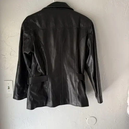 Selection Leathers Jacket Womens Large Genuine Leather Zip Pockets Buckle Moto Black