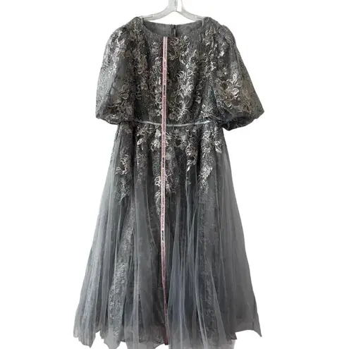 Mac Duggal 20475 Silver Gray Sequin Beaded Tulle Midi Dress Size 12 NWT