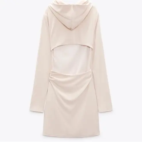ZARA open back hooded ecru mini dress in cream NEW