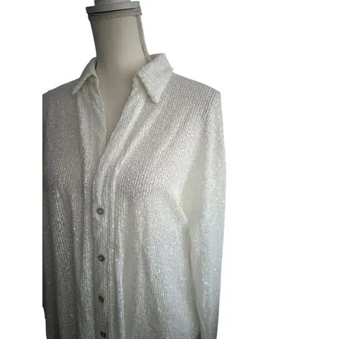 Judith March Beach Cowgirl White Sequined Button Down Shirt Top Size Large