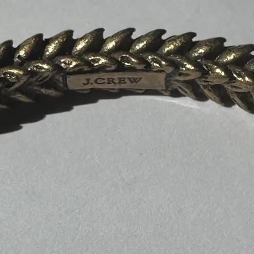 J. CREW Bracelet Set of 2 Gold Tone Bangle Square Wood Bead Bronze Leaf Cuff