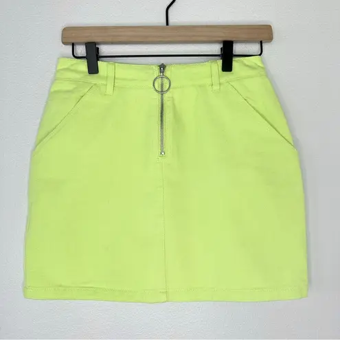 Sans Souci Vintage 90s Denim Mini Skirt Sz S Neon Yellow/Green 100% Cotton Rave