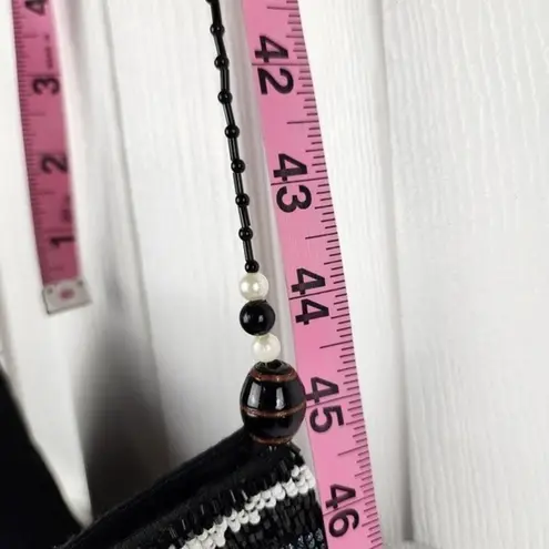 None Beaded Pouch Mini Bag Embellished Clutch Party Shoulder Bag Black White Grey