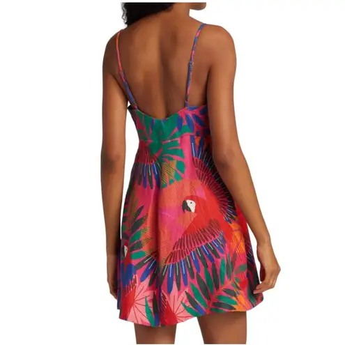 Farm Rio Linen Bright Macaw Side Buttons Mini Dress Size Large