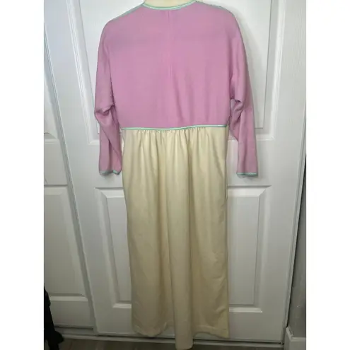 Vintage Bill Tice Robe Full Zip Long Sleeve House Dress Lounge Wear Pink Cream Size M