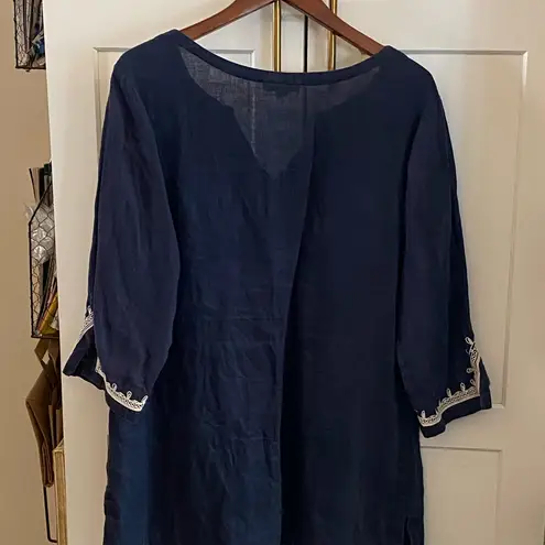 Charter Club Luxury 100% Linen Tunic Top embroidery. Coastal Grandma Resortwear