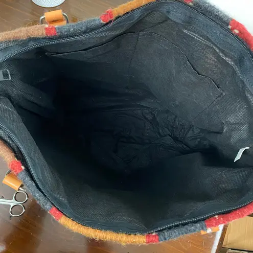 El Paso Saddle Blanket Co. Southwestern Maya Wool Leather Large Tote Bag Black