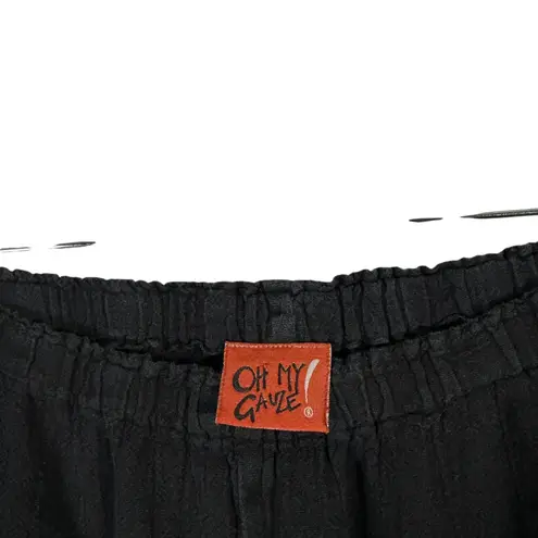 Oh My Gauze Black 100% Cotton Wide Leg Pull On Pants Lagenlook Womens 3 US XXL