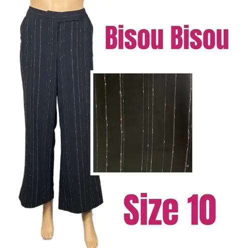 Bisou Bisou black wide leg pants w/colorful contrasting pinstripes. Size 10. EUC