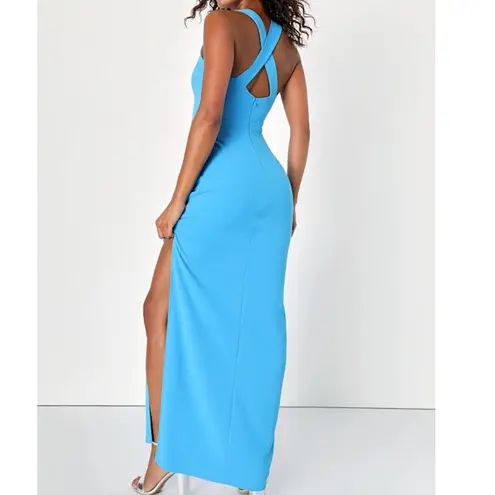 Lulus NWOT Glamorous Dedication Blue Sleeveless Column Crepe Maxi Dress Medium