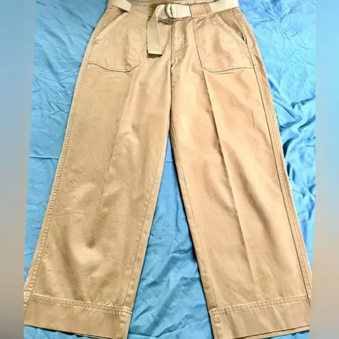 SUNDANCE Women’s Utility Cargo Ankle Cropped Camel Cotton Pants w/ Belt Sz 12 Tan