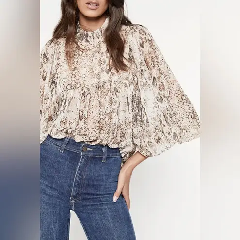 Bardot Snake Print Mock Neck Blouse in Natural Lyst Size XS