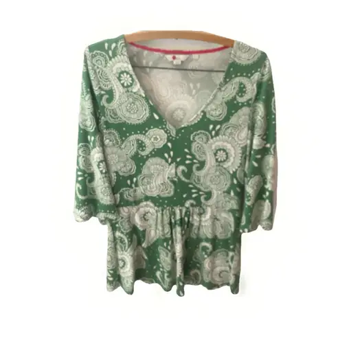 Boden USA BODEN Louisa Top Womens 6 Green Bell Sleeve Floral Jersey Paisley Modal Coastal