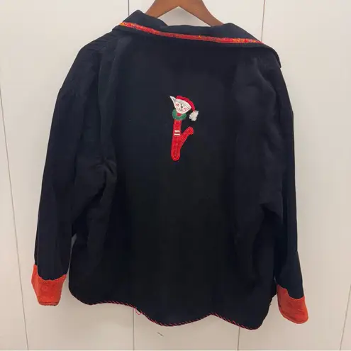LifeStyle Christmas Cats Vibtage Jacket Fine Wale Corduroy Black Womens Plus Sz Size XXL