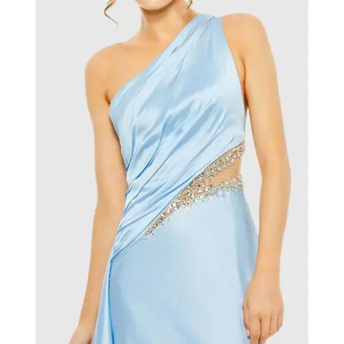 Mac Duggal One Shoulder Charmeuse Gown With Beaded Cutout in Powder Blue US 0
