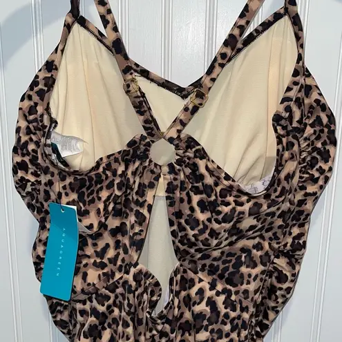 Aqua Green Womens Leopard Print V-Neck One Piece Swimsuit Black Tan Size 17 NWT