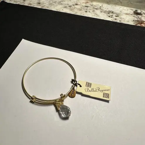 Bella Ryann Women’s Gold Tone Bangle Bracelet With Clear Charm 7.5 (7 1/2) Inch