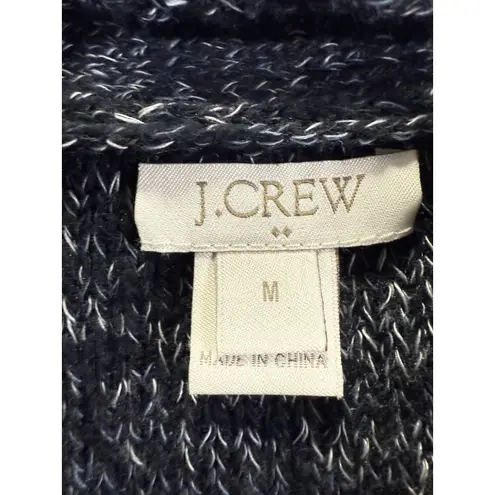 J Crew Sweater Womens Medium Black Gray Marled Open Front Cardigan Linen Blend