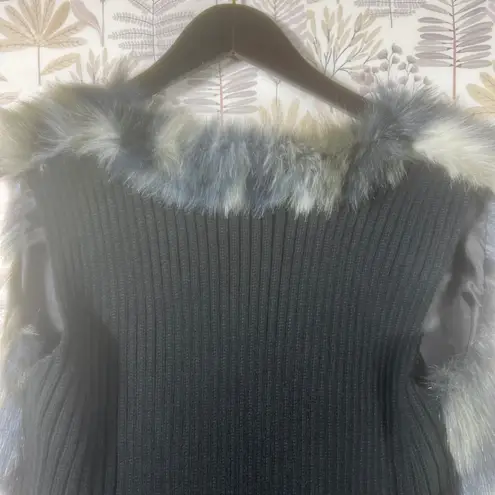 INC International Concepts Faux Fur Sweater Vest Women's S/M Black Gray Blue Size M