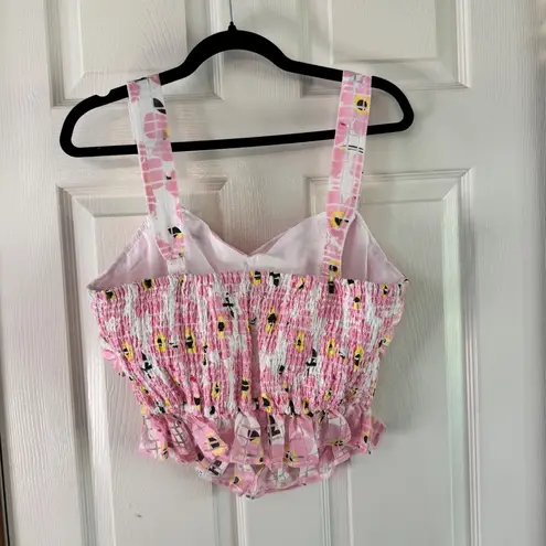 Unique Vintage Floral Crop Top Smocked Sweetheart Sleeveless Pink 2X/18