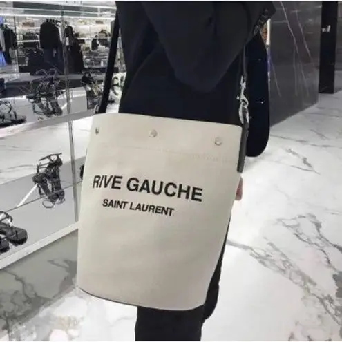 Saint Laurent Rive Gauche Bucket Bag in White Linen
