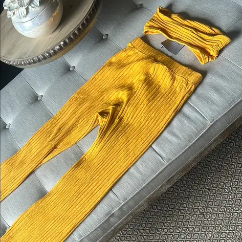 Simon Miller Rib Tueta Knit Crop Top Bandeu + Pant Set Size S/M Yellow Size M