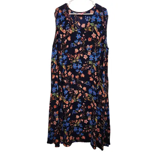 Woman Within Sleeveless Multicolor Floral V-Neck Crinkle Shift Dress Size 2X
