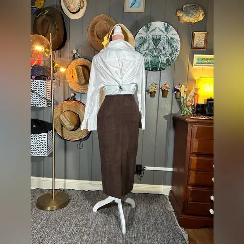 Vintage 90’s Faux Suede Beaded & Embroidered Maxi Skirt Small Brown Size 4