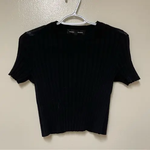 Proenza Schouler Black 100% Wool Ribbed Knit Short Sleeve Sweater XS Lightweight