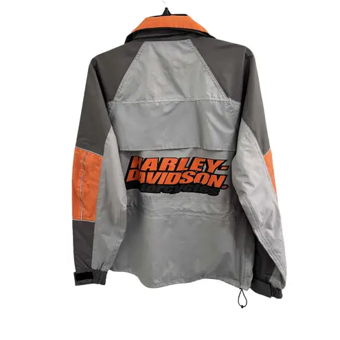 HarleyDavidson Orange Gray HD Logo Snap Button Velcro Tabs Casual Jacket XSmall Size XS