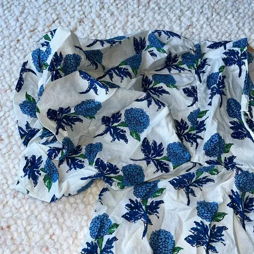 THML Floral Boho Cottage Tassel Top Floral Hydraganea Puff Sleeve Blue XL