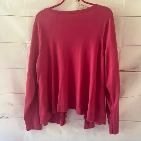 Pink cardigan with flower & beads appliqué on v neck and front size 2X